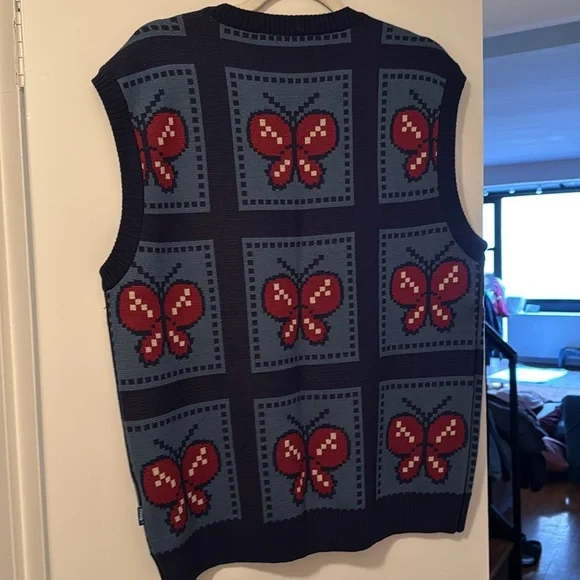 AWAKE Men's Sweater Vest - Blue and Red Butterfly Design - Picture 3 of 4